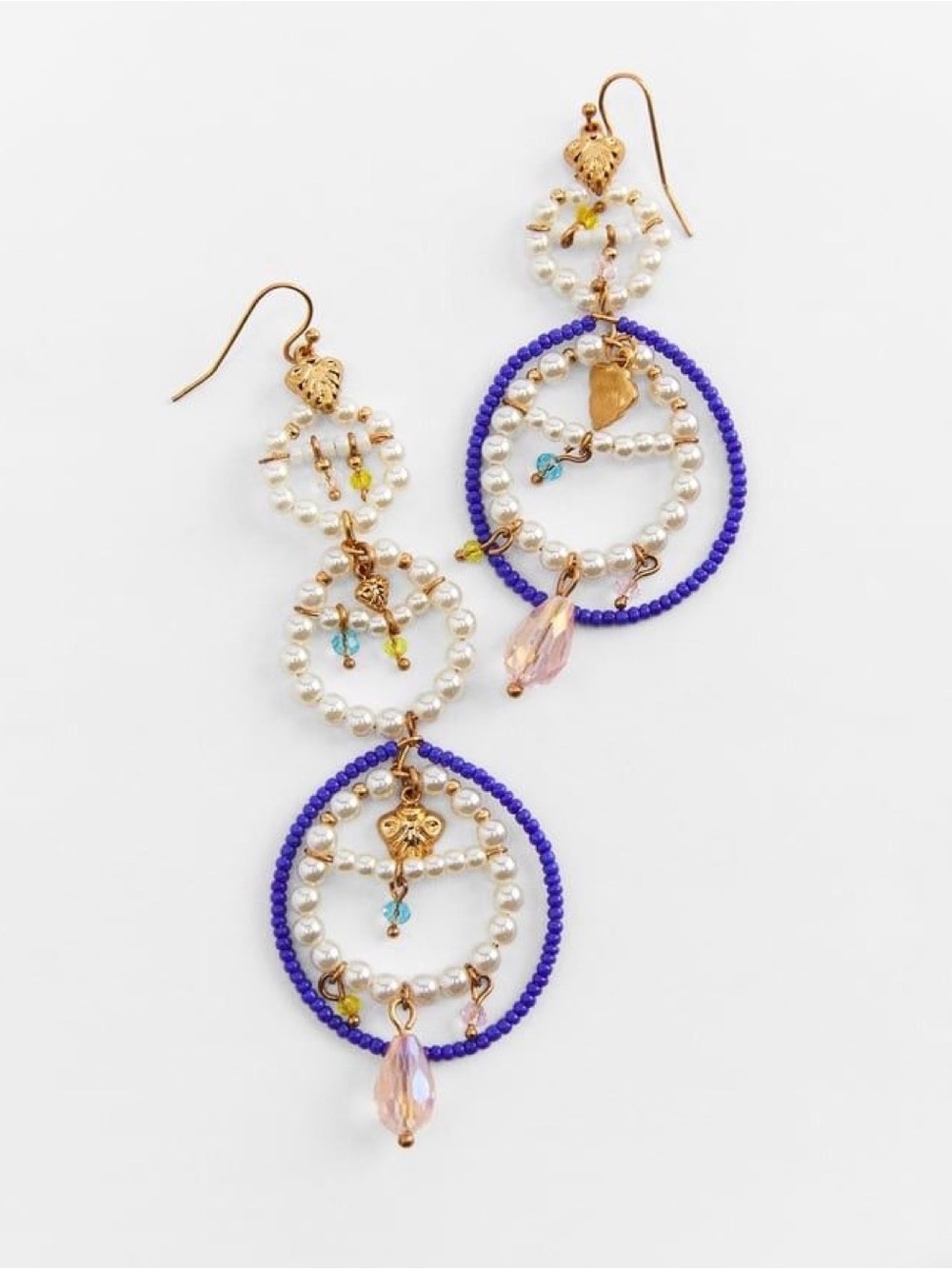ZARA Gold and Blue Beaded Pearl Drop Earrings